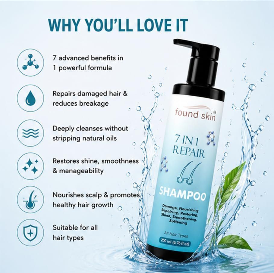Found Skin 7 In 1 Repair Shampoo For Dry, Damaged & Dull Strands | Nourishing Daily Cleanser For Smooth & Healthy-looking Hair 200ML image 3