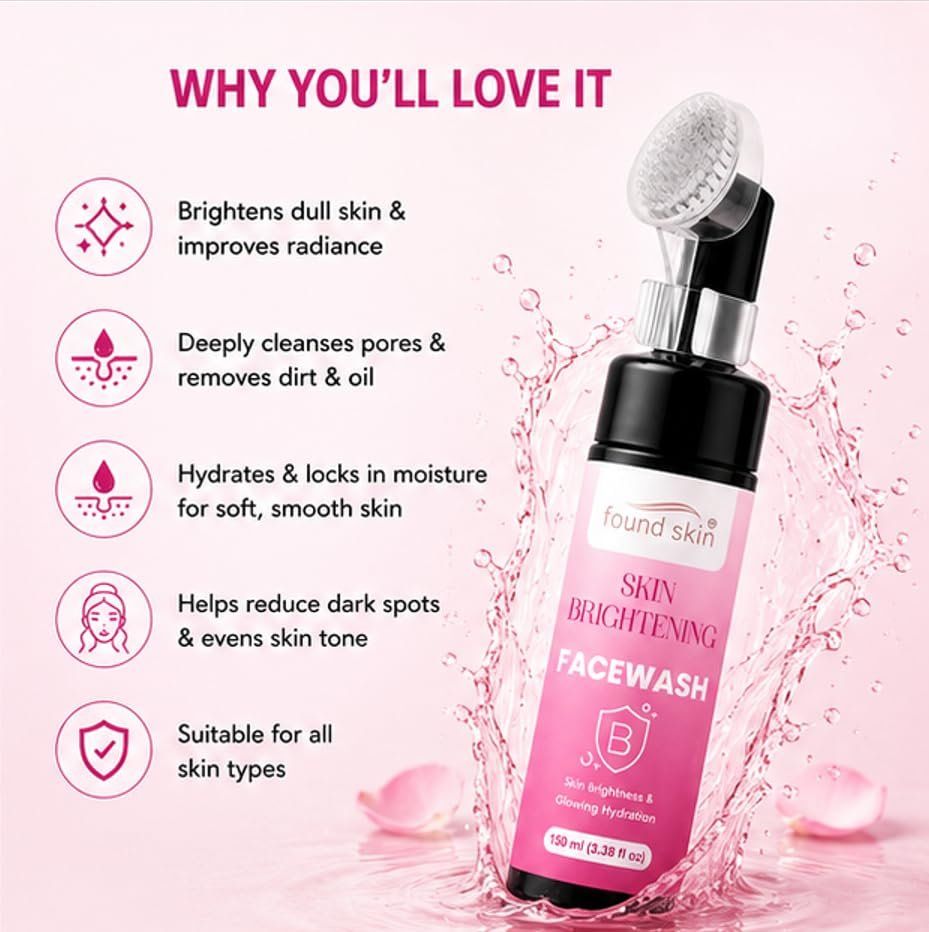 Found Skin Brightening Face Wash For Glowing & Hydrated Skin | Gentle Daily Facial Cleanser For Fresh, Smooth & Radiant Looking Skin For Men & Women 150ML image 3