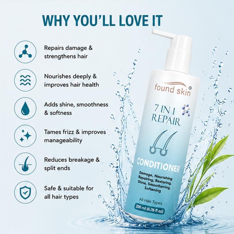 Found Skin 7 In 1 Repair Nourishing Conditioner For Smooth & Manageable Strands | Daily Use Restoring Care For Dry & Rough Texture | All Types 200ML image 3
