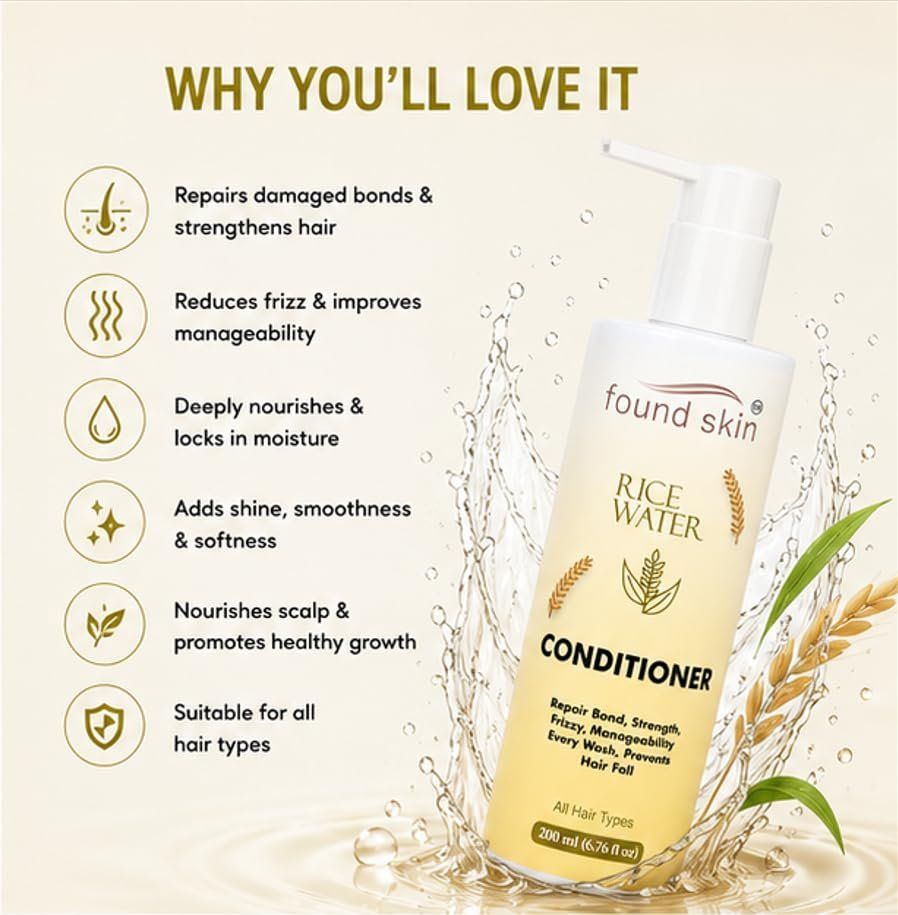 Found Skin Rice Water Formula For Dry, Frizzy & Weak Strands | Nourishing Daily Conditioner For Smooth & Manageable Hair 200ML image 3