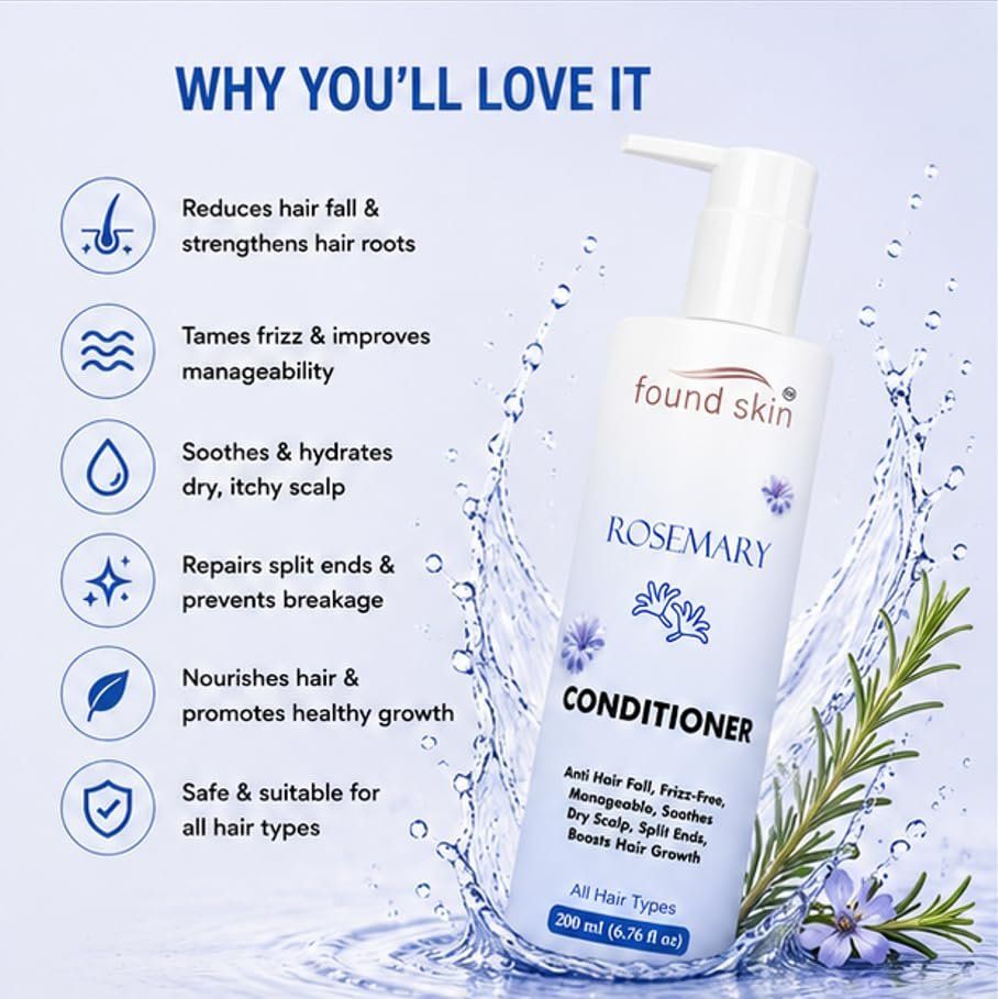 Found Skin Rosemary Nourishing Conditioner For Dry Scalp & Frizz Control | Smooth & Manageable Daily Use For All Hair Types 200ML image 3