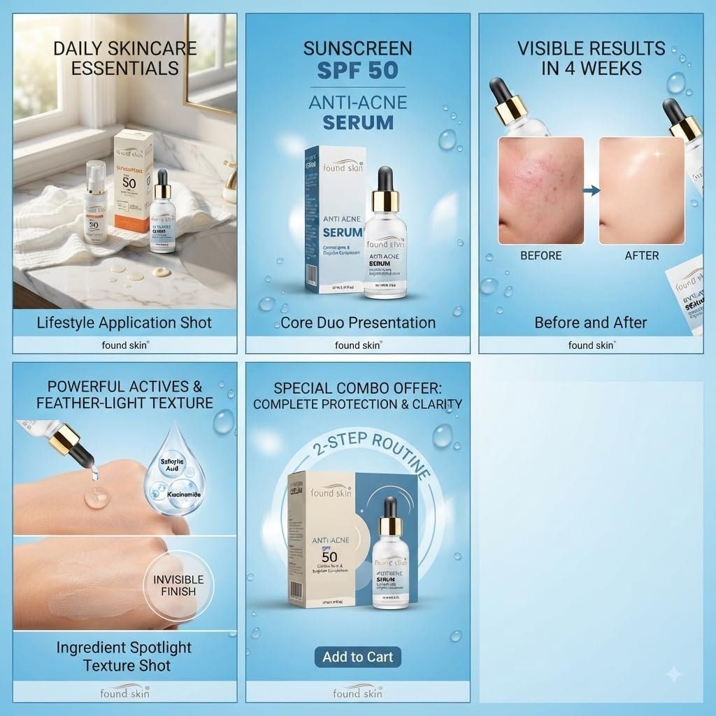 Found Skin Anti-acne Serum 30ML + Sunscreen Spf 50 (50G) Combo | Acne Care & Daily Sun Protection | Broad Spectrum Uva/uvb image 4