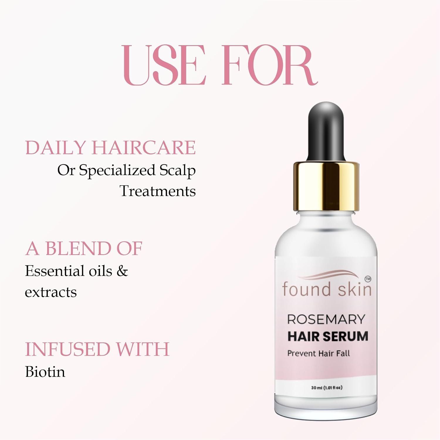 Found Skin Rosemary Hair Serum | Hair Fall Control & Scalp Treatment | Enriched With Biotin &AMP; Essential Oils | Promotes Hair Growth &AMP; Strength | 30ML image 4