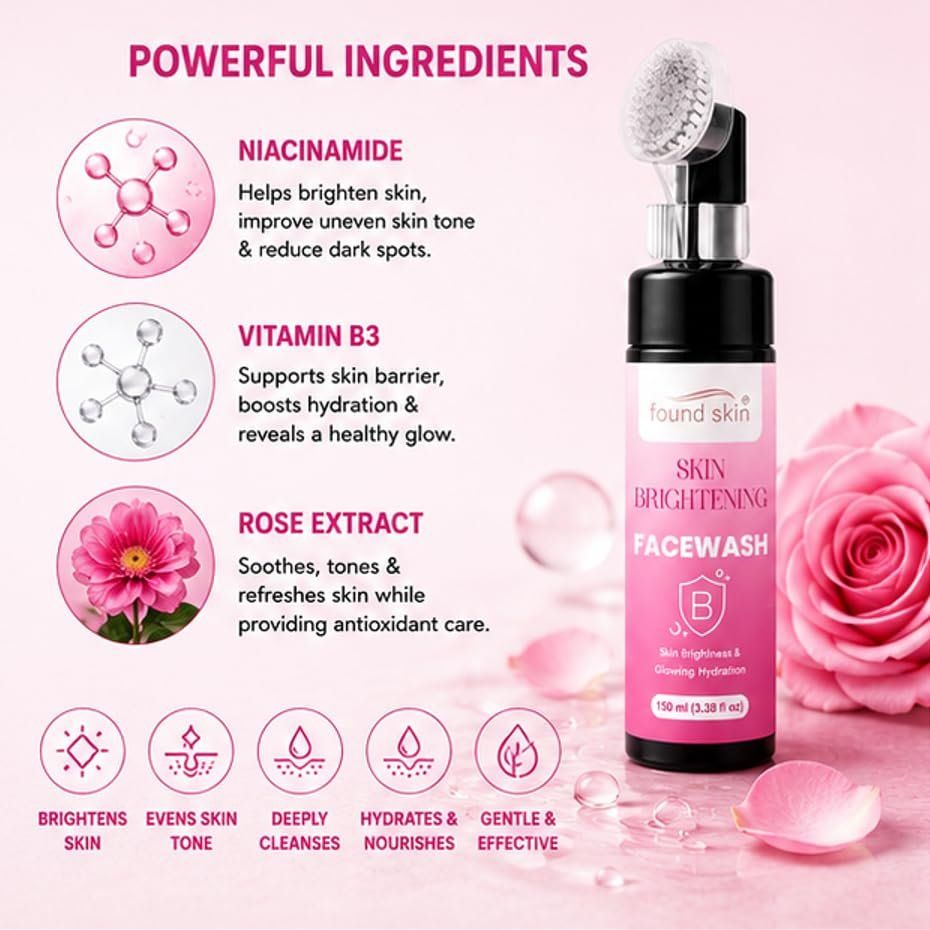 Found Skin Brightening Face Wash For Glowing & Hydrated Skin | Gentle Daily Facial Cleanser For Fresh, Smooth & Radiant Looking Skin For Men & Women 150ML image 4