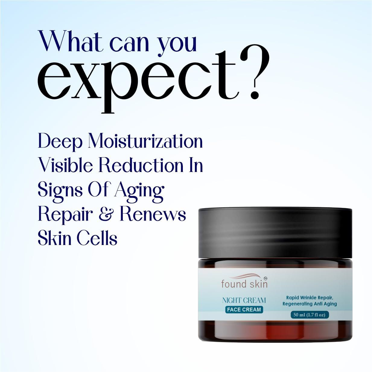 Found Skin Night Cream For Skin Brightening &AMP; Rejuvenation | Oil-free Hydration Moisturizer | Overnight Repair Cream For All Skin Types | 50 Ml image 4