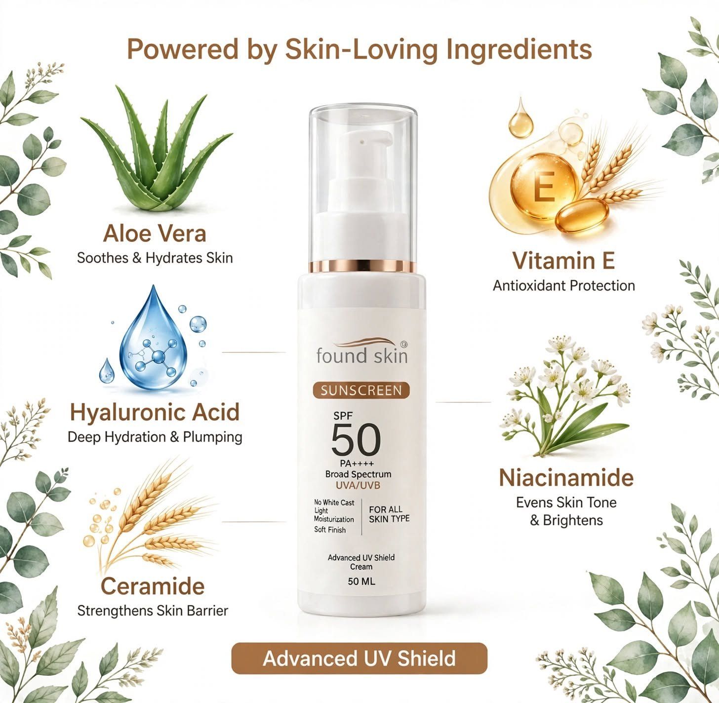Found Skin Sunscreen Spf 50 Pa++++ Broad Spectrum, No White Cast, Deep Moisturisation, Matte Finish, For All Skin Types (50 Gm) image 4