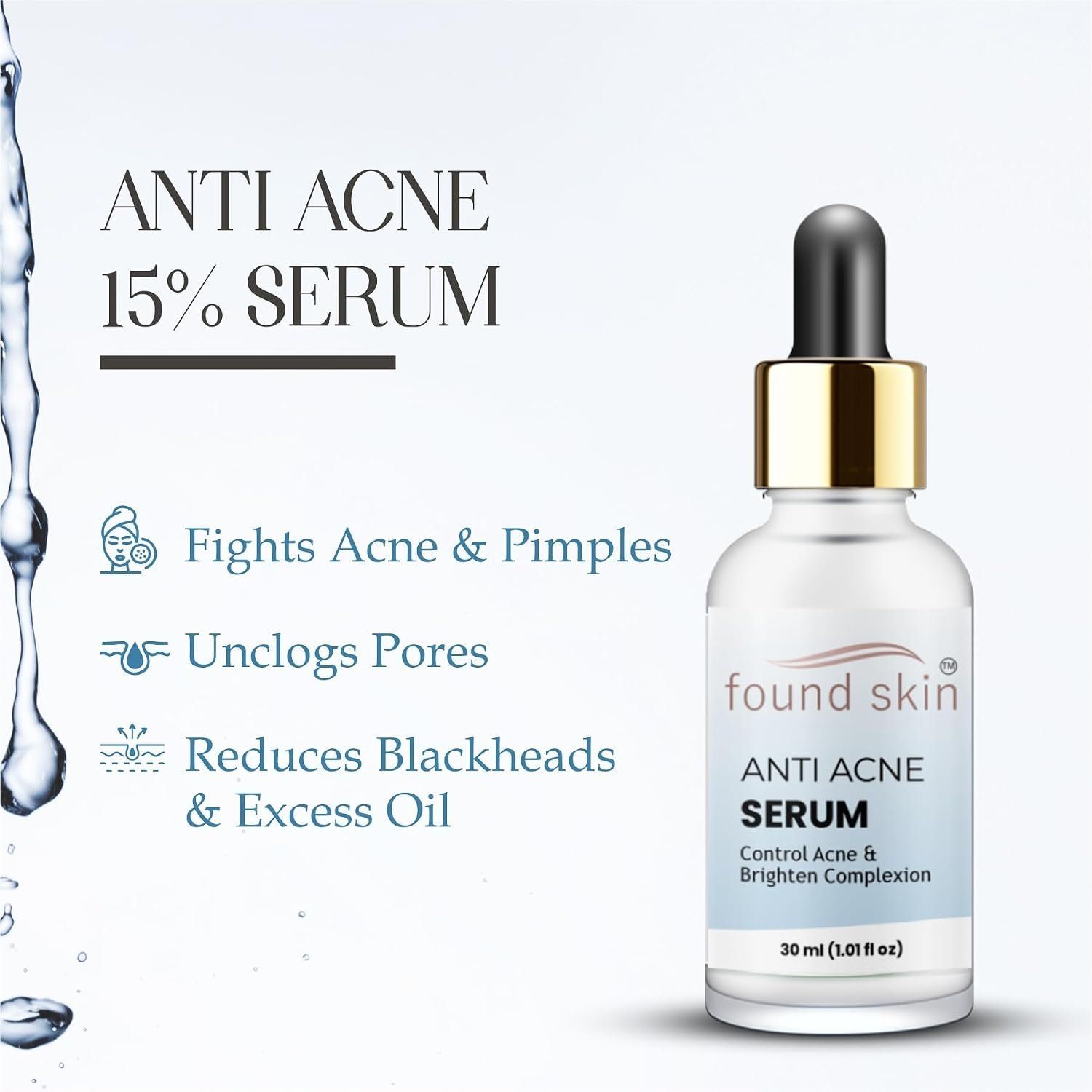 Found Skin Anti Acne Serum 15% | Fights Acne &AMP; Pimples | Unclogs Pores | Reduces Blackheads &AMP; Excess Oil | Lightweight, Non-greasy Formula | For All Skin Types | 30ML image 5