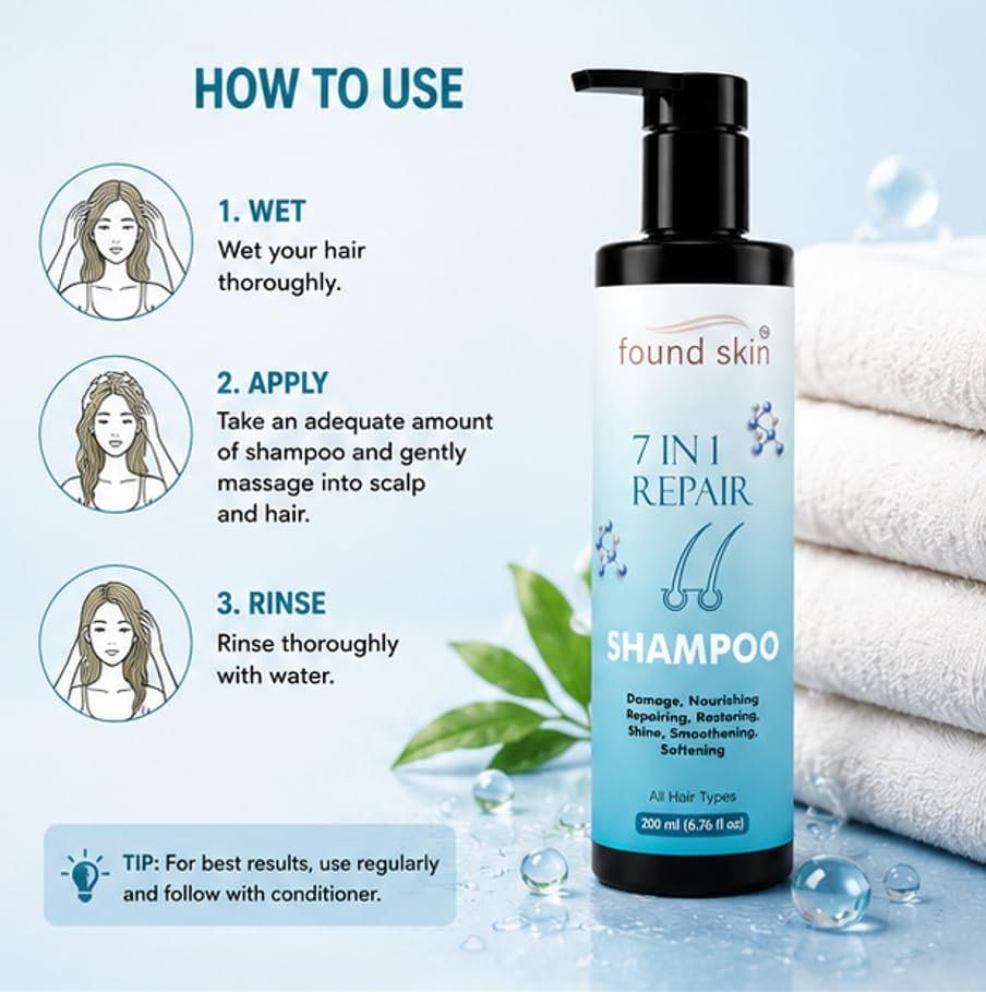 Found Skin 7 In 1 Repair Shampoo For Dry, Damaged & Dull Strands | Nourishing Daily Cleanser For Smooth & Healthy-looking Hair 200ML image 5