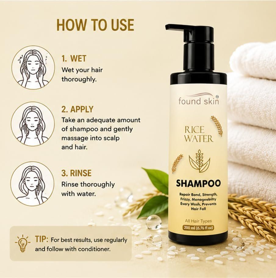 Found Skin Rice Water Shampoo For Hair Strength & Frizz Control | Nourishing Daily Shampoo For Smooth, Manageable & Healthy Looking Hair | All Hair Types 200ML image 5
