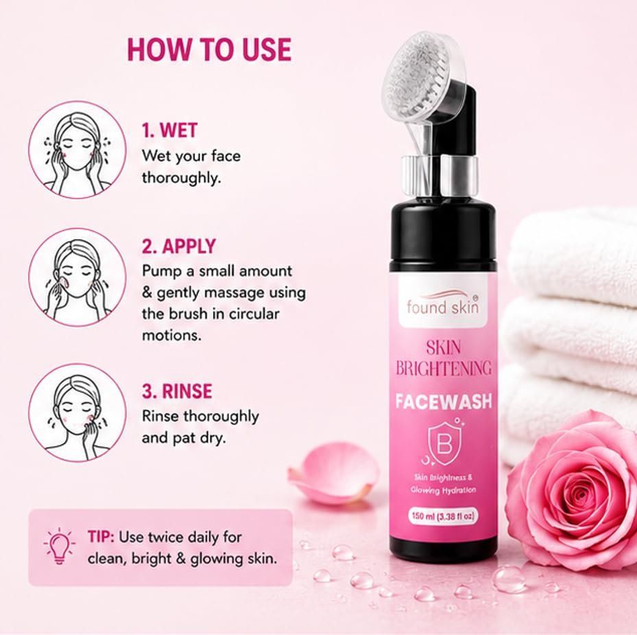 Found Skin Brightening Face Wash For Glowing & Hydrated Skin | Gentle Daily Facial Cleanser For Fresh, Smooth & Radiant Looking Skin For Men & Women 150ML image 5