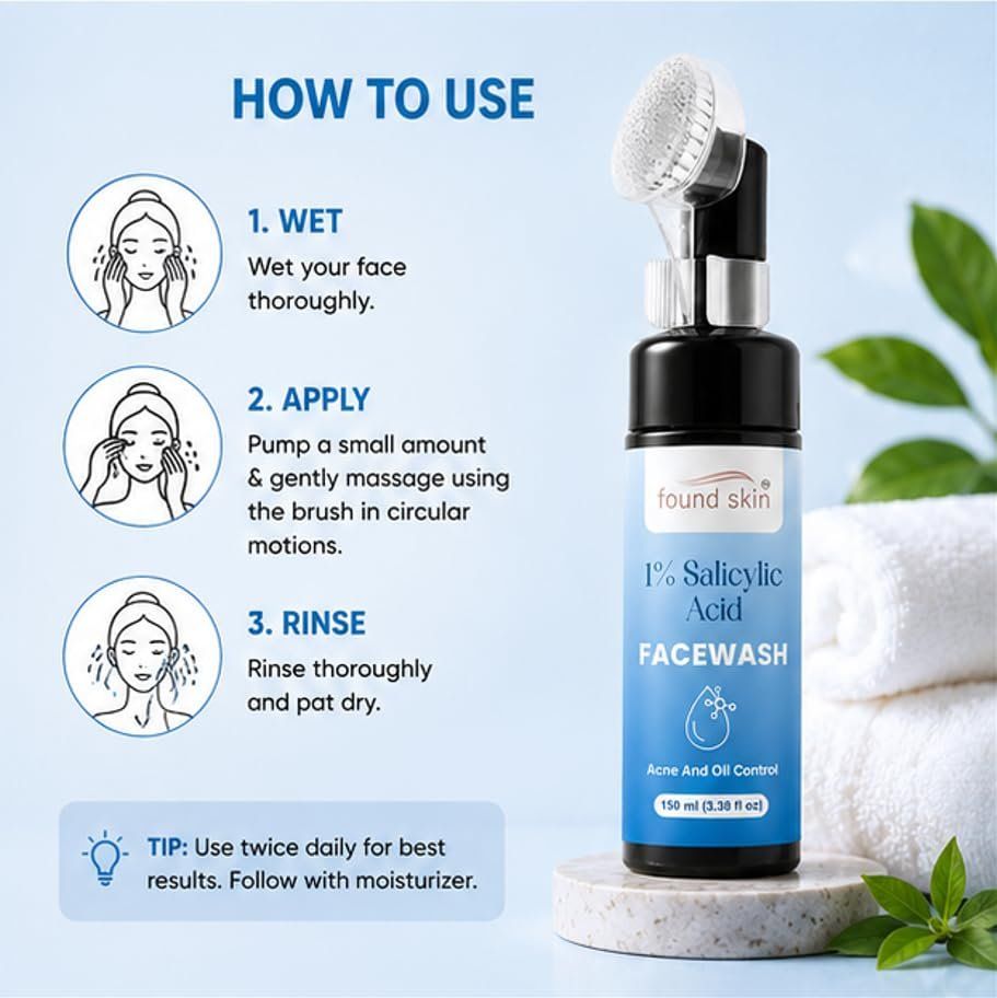 Found Skin 1% Salicylic Acid Face Wash For Acne &AMP; Oil Control | Deep Cleansing Daily Face Cleanser For Oily &AMP; Acne Prone Skin | Gentle Exfoliating Facewash 150ML image 5