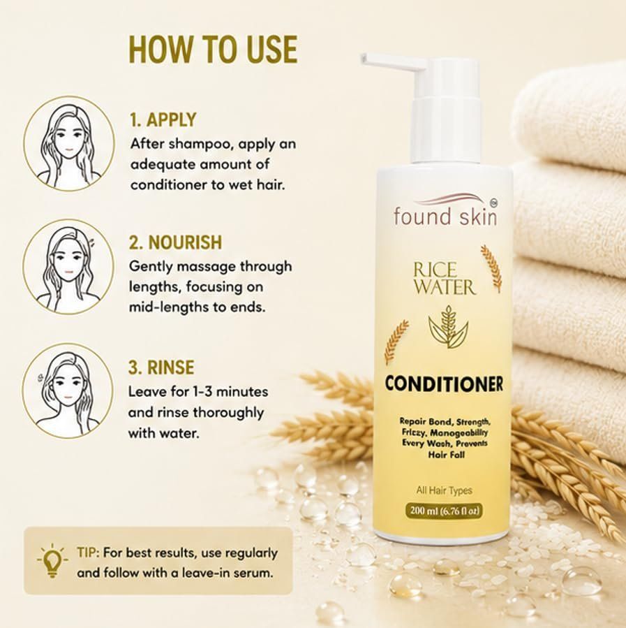 Found Skin Rice Water Formula For Dry, Frizzy & Weak Strands | Nourishing Daily Conditioner For Smooth & Manageable Hair 200ML image 5