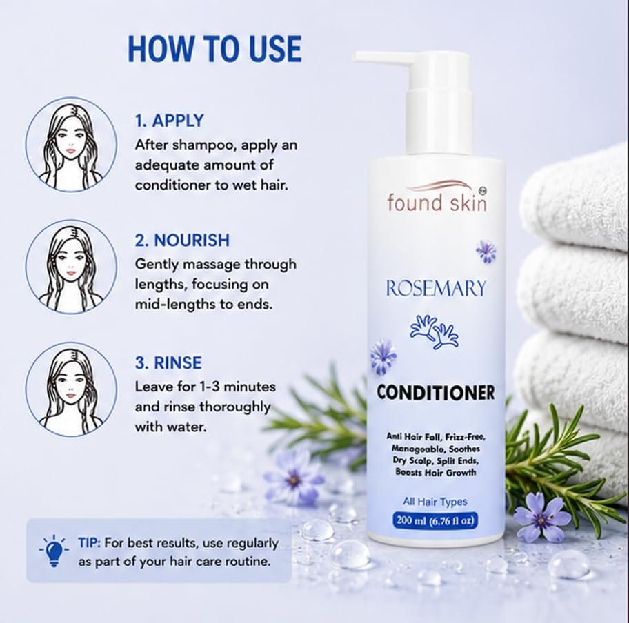 Found Skin Rosemary Nourishing Conditioner For Dry Scalp & Frizz Control | Smooth & Manageable Daily Use For All Hair Types 200ML image 5