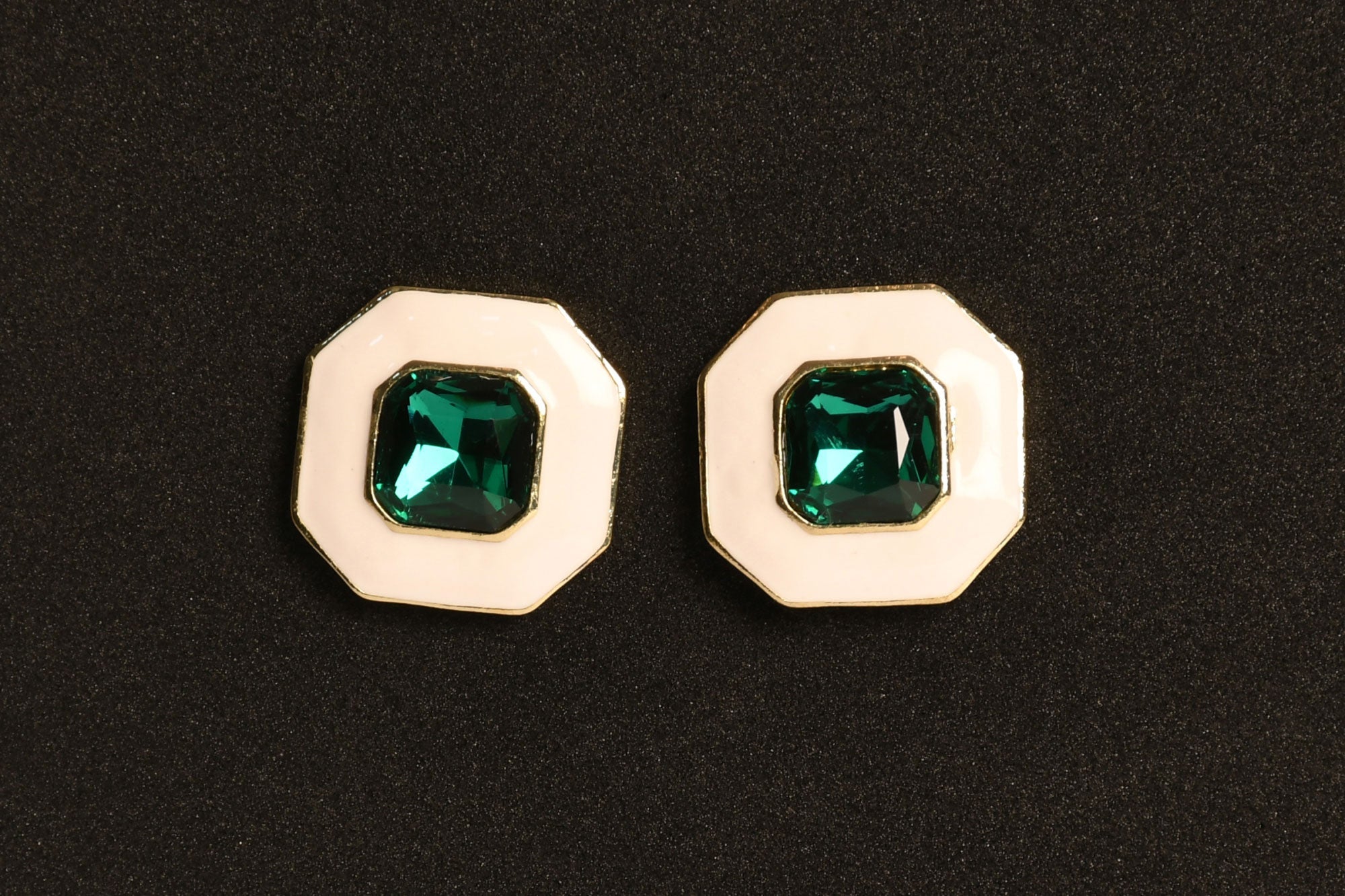 Octagon Enamel Gem Stud Earrings