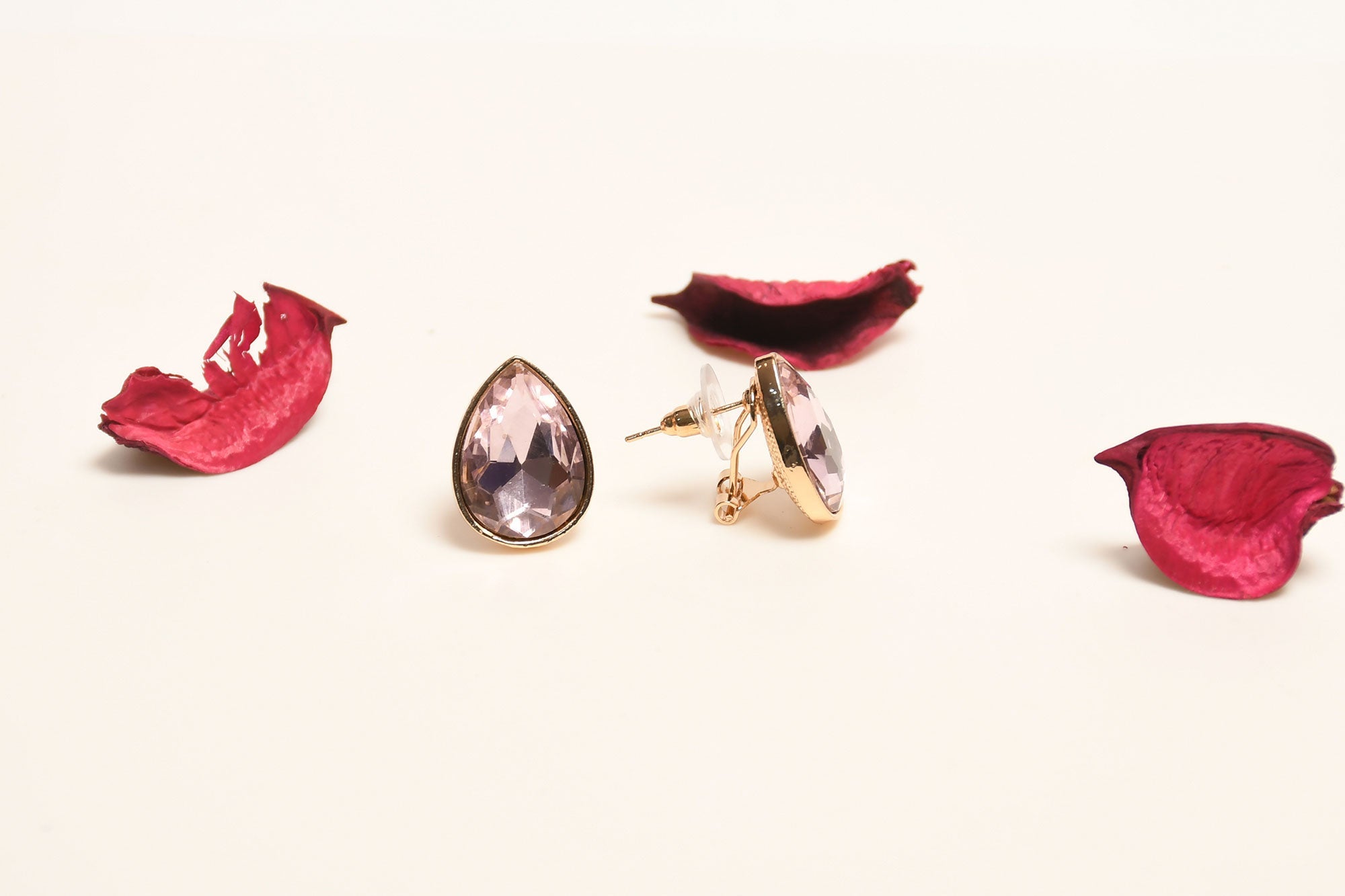 Gold Crystal Tear Drop Stud Earring