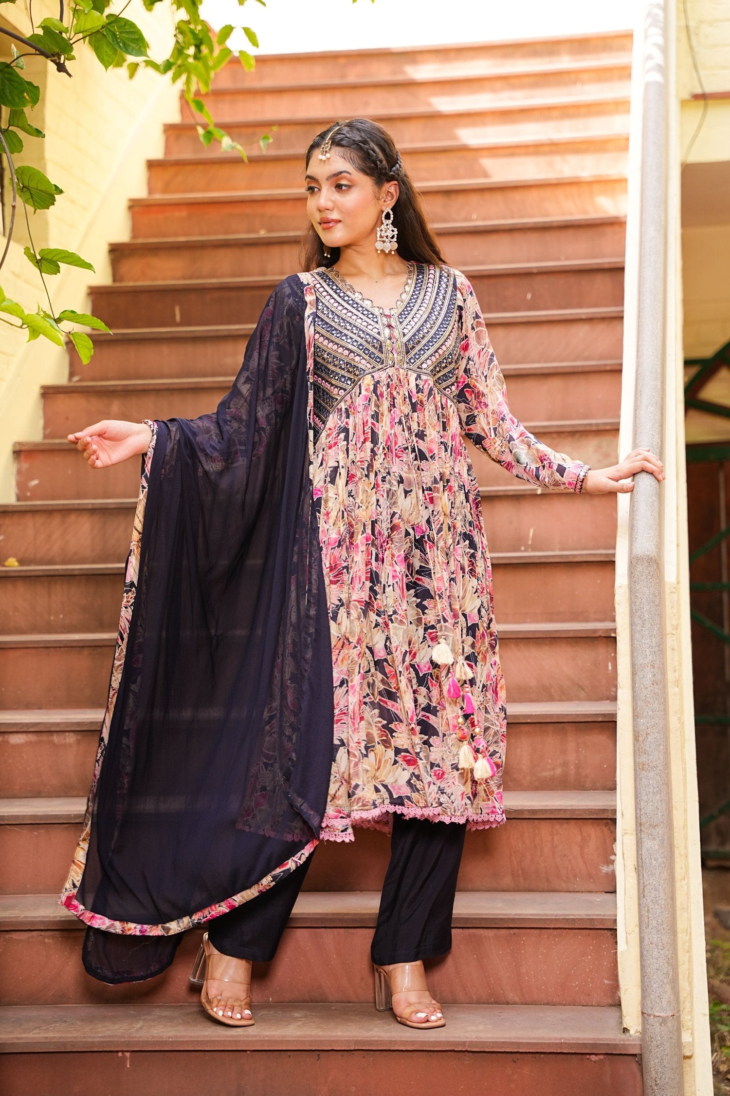 Navratri Couture Marble Print With Abhla And Embroidery Work image 2