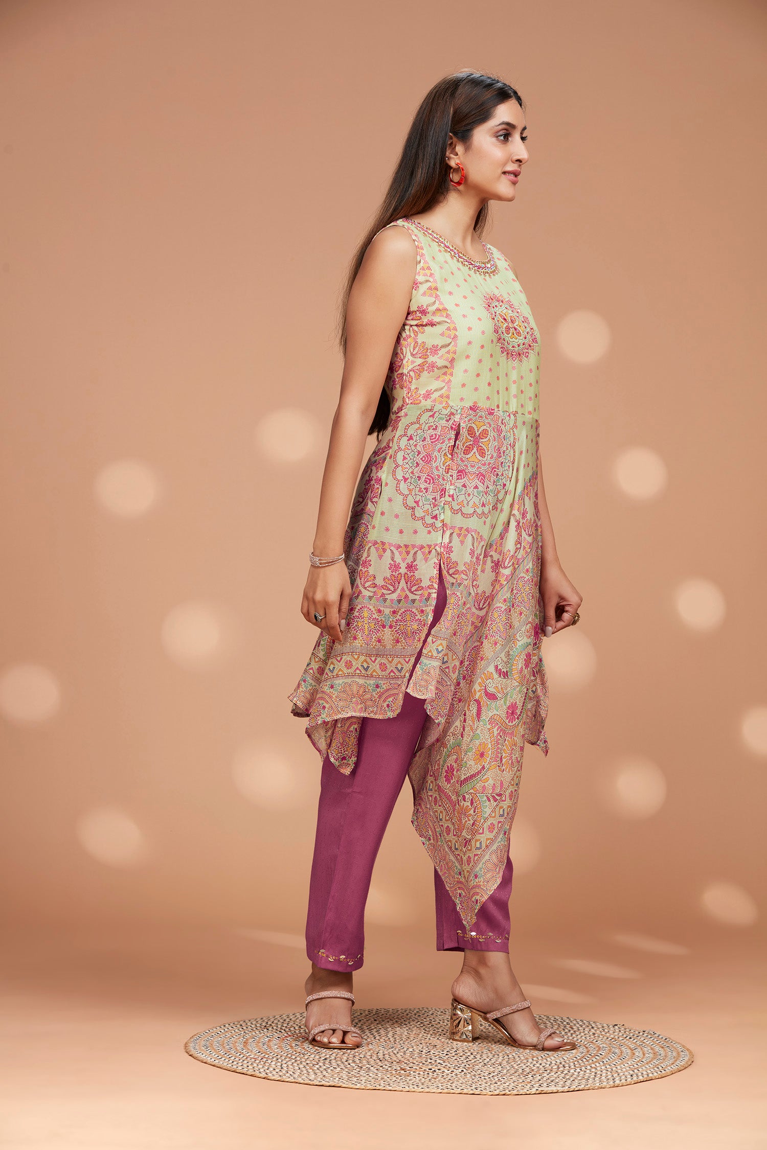 Two- Piece Muslin Front Long Slit Kurta Set image 2