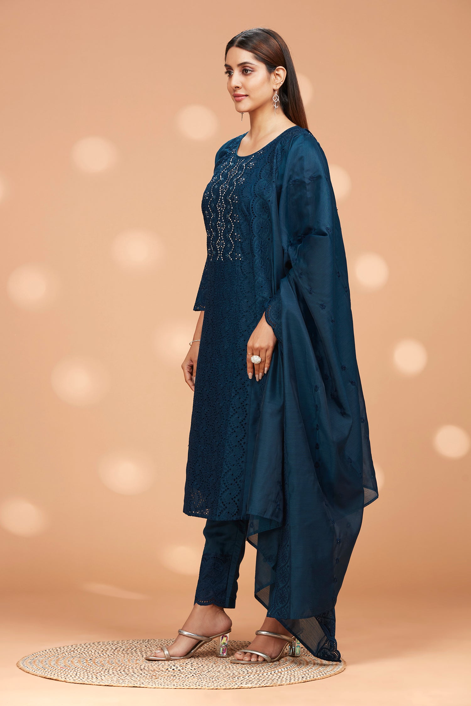 Straight Fit Schiffli Kurta With Pant & Duppatta image 2