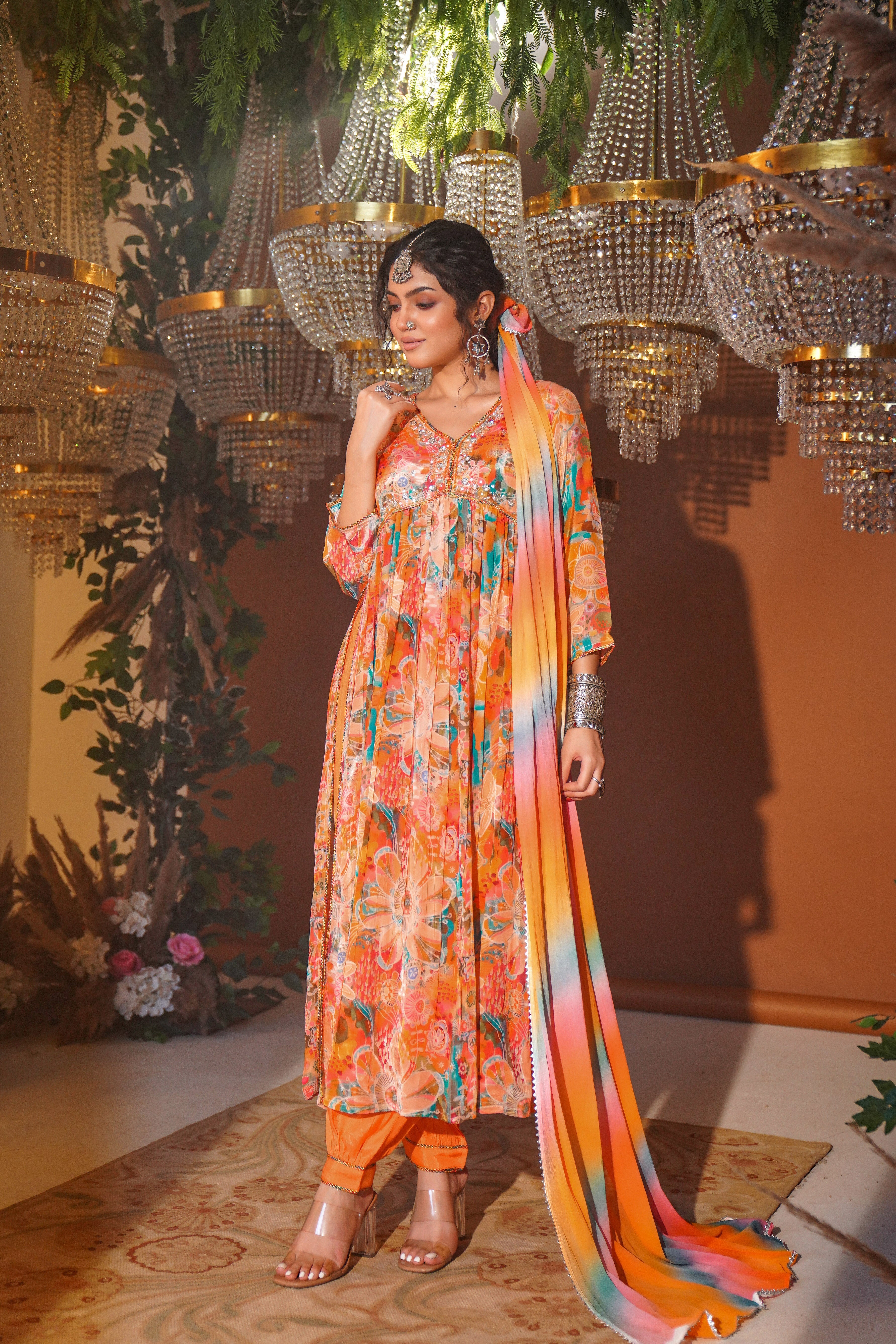 Alia Style Crepe Long-slit Kurta Set