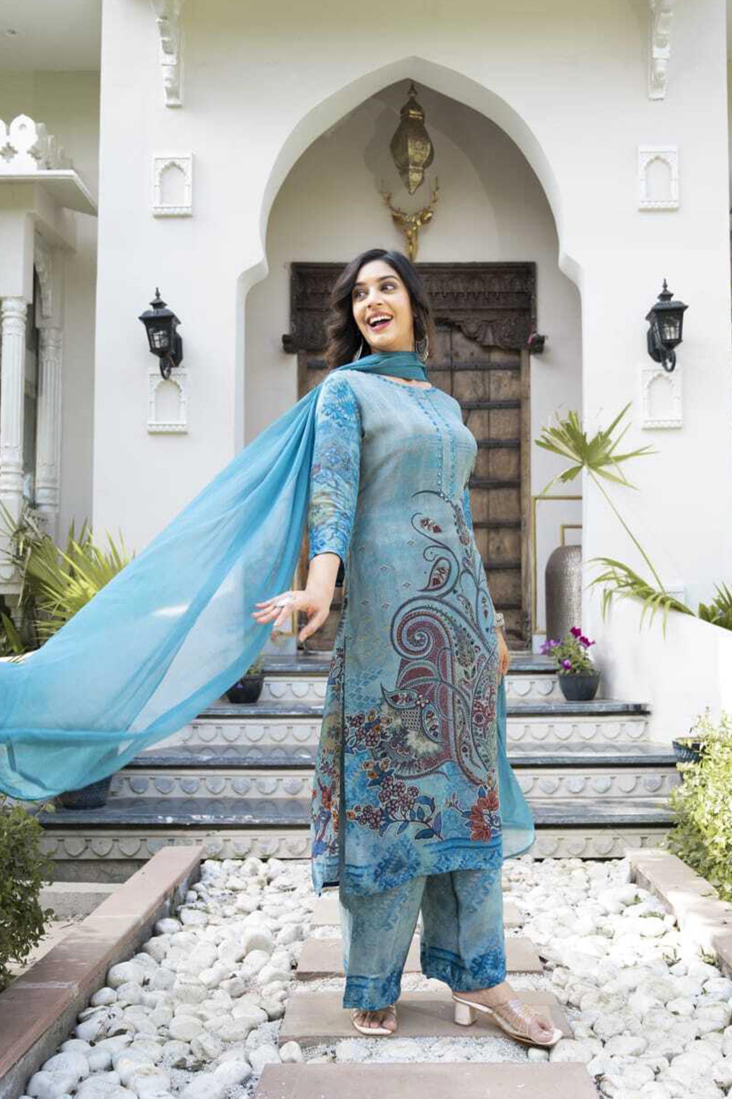 Three-piece Paisley Print Kurta Pant Set