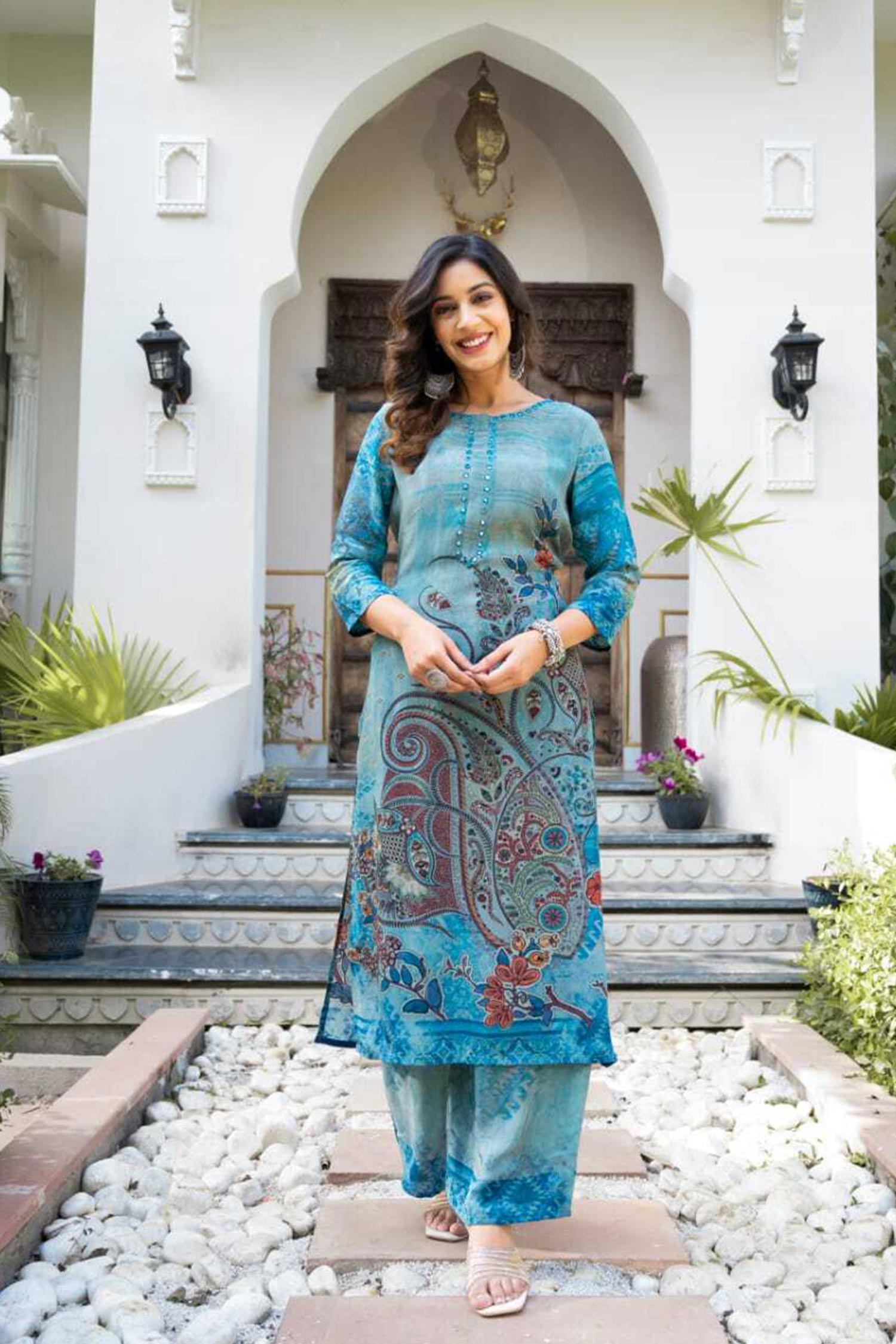 Three-piece Paisley Print Kurta Pant Set image 2