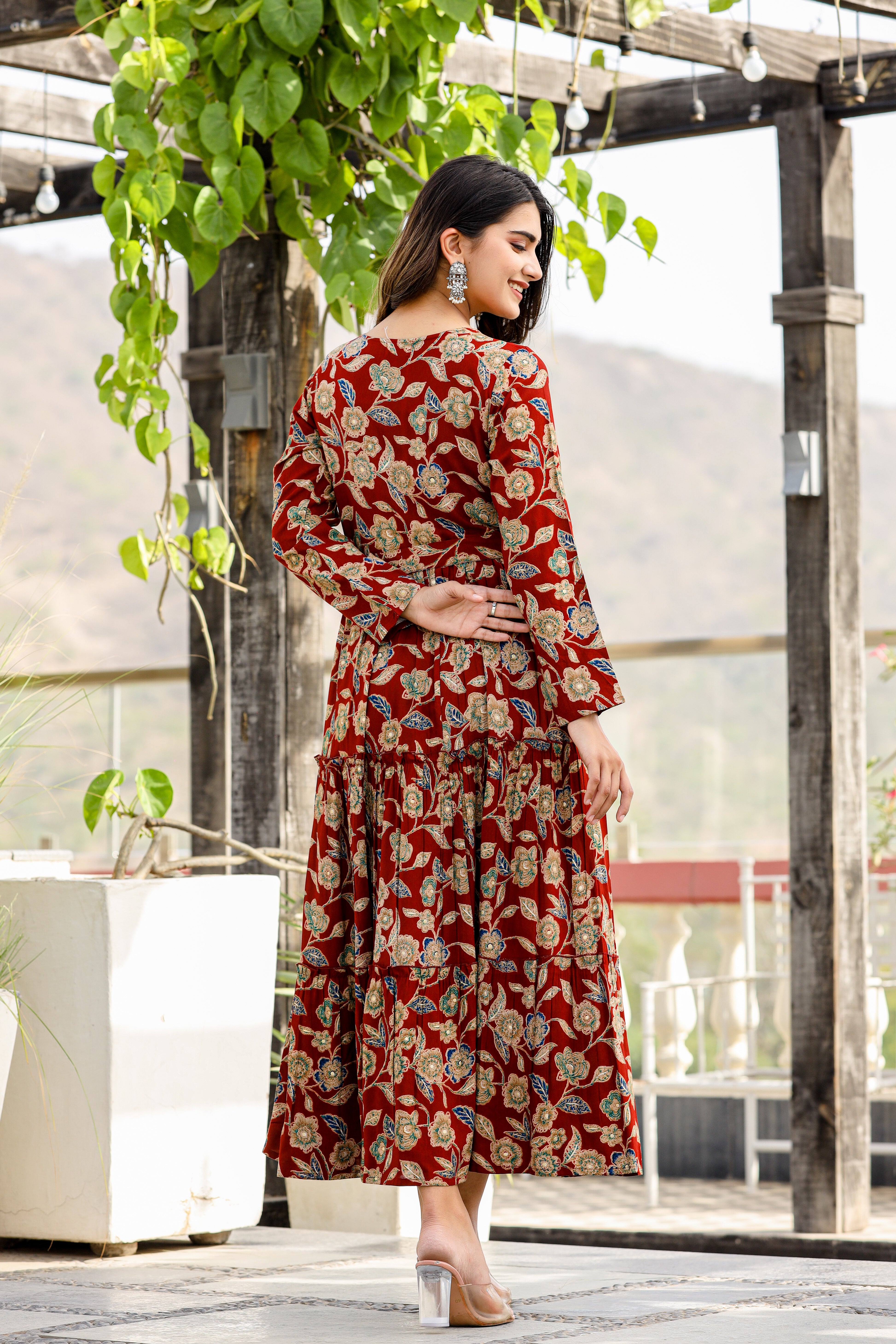 Buy Maroon Red Cotton Printed Long Dress on Shopdibz.com