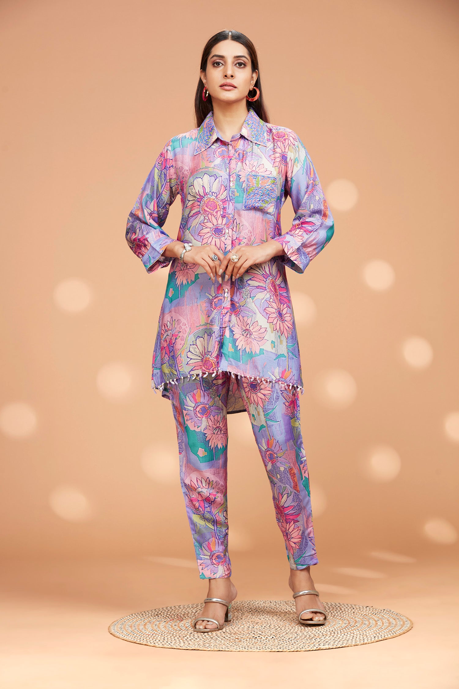 Shirt Co-ord Set With Tassel At Hem