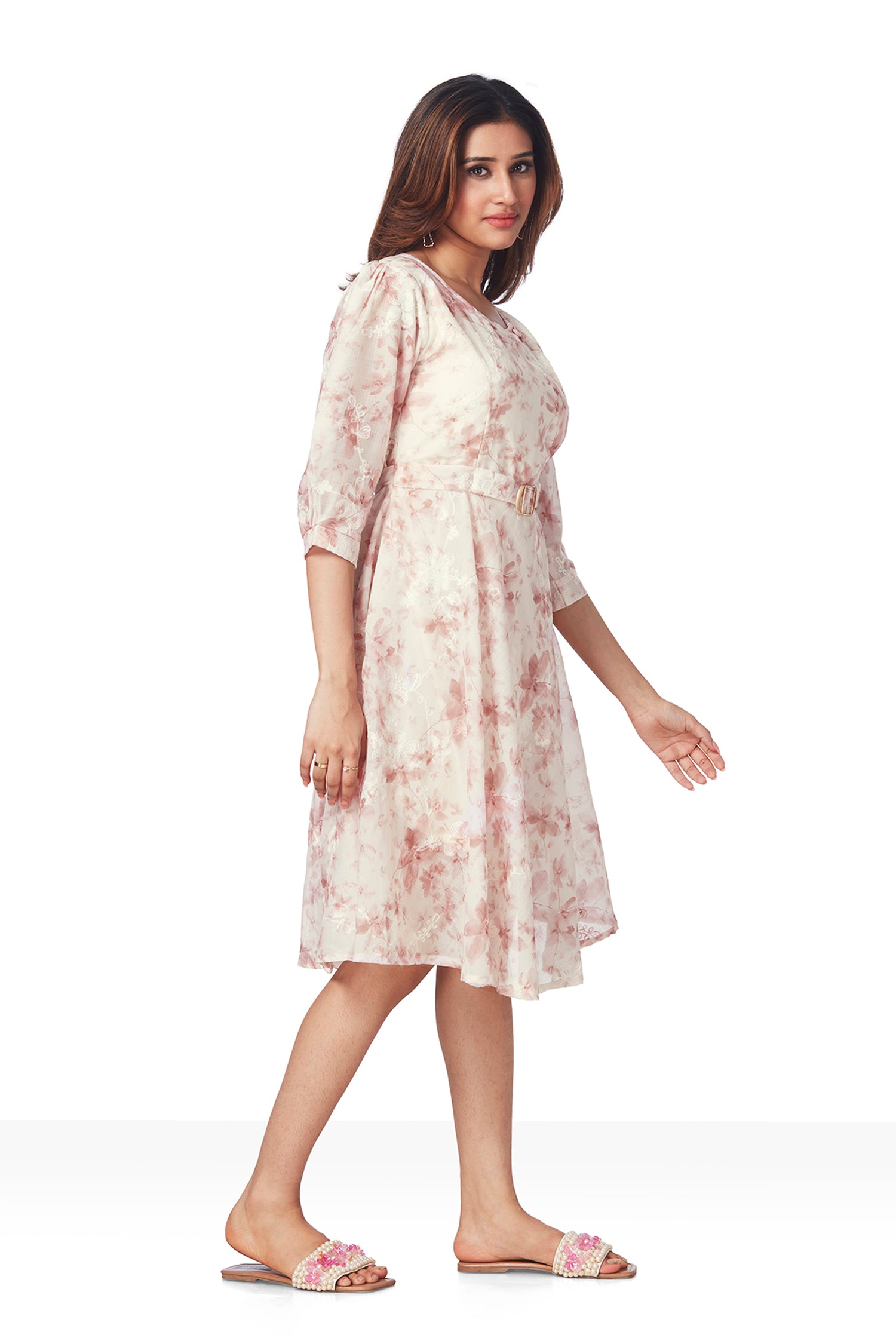 Classy Cotton Floral Printed Tunic Dress (PINK) image 2