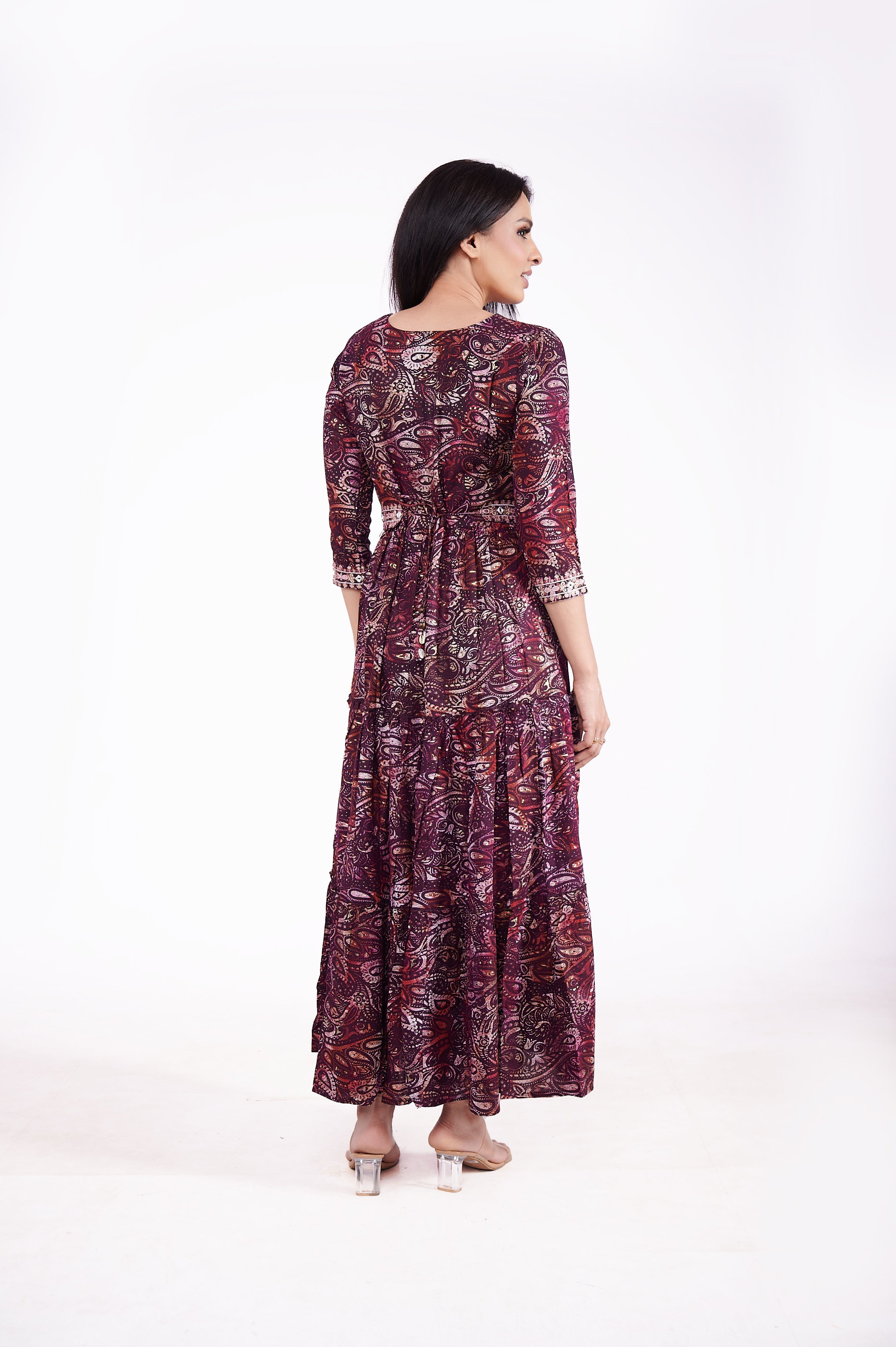 Rayon Pasley Printed Neck Embroidered Ethnic Dress (MAROON) image 2