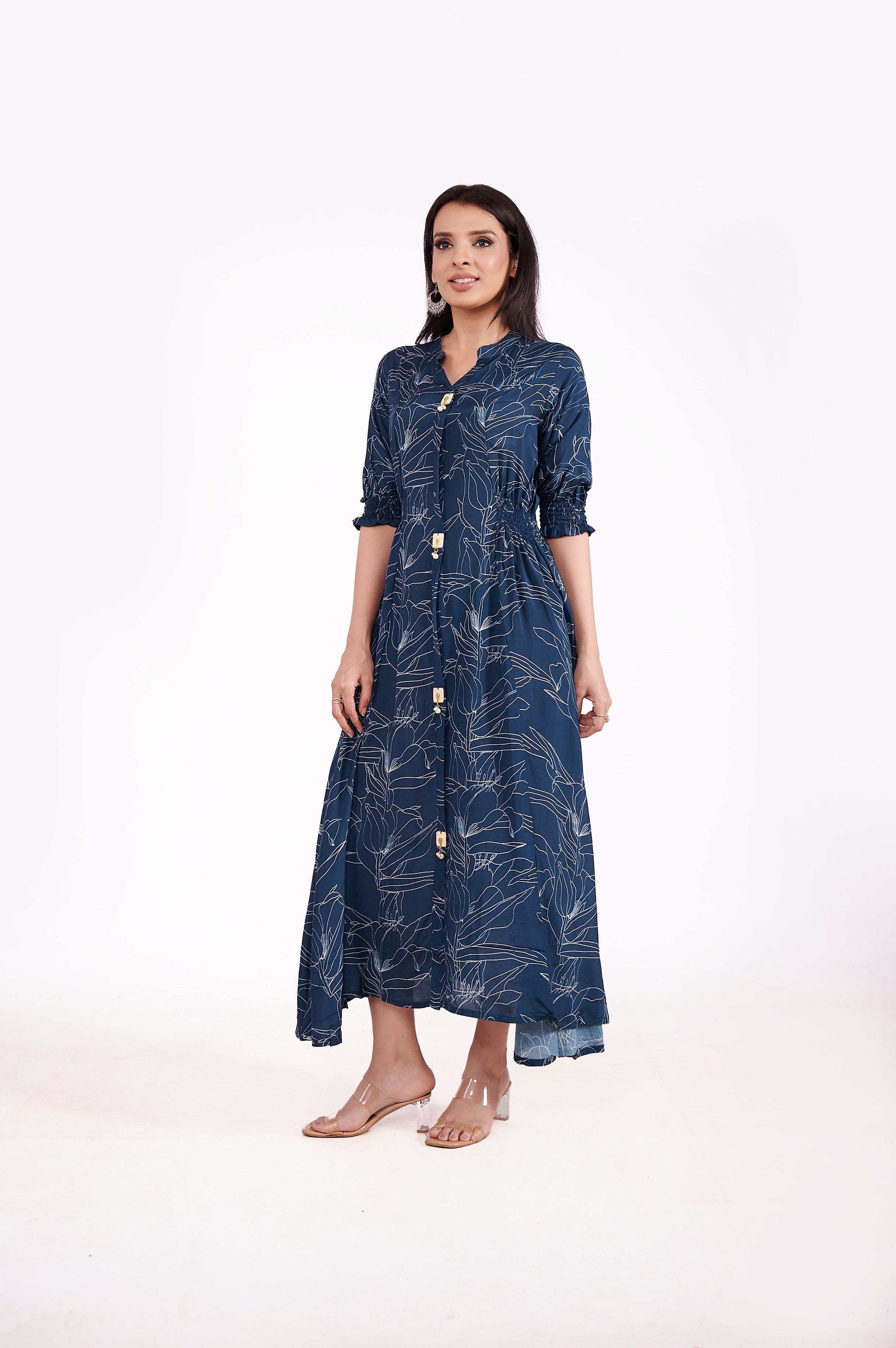 Muslin Floral Print Midi Dress (BLUE) image 2