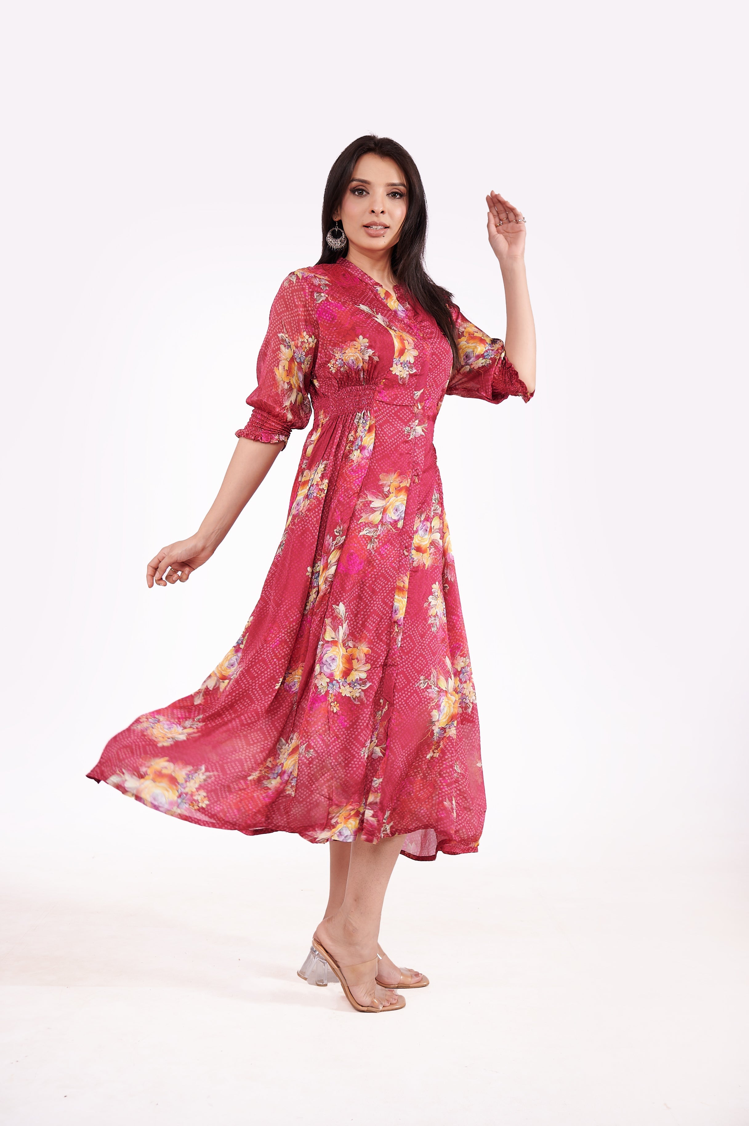 Chinon Floral Bandhini Ethnic Dress image 2
