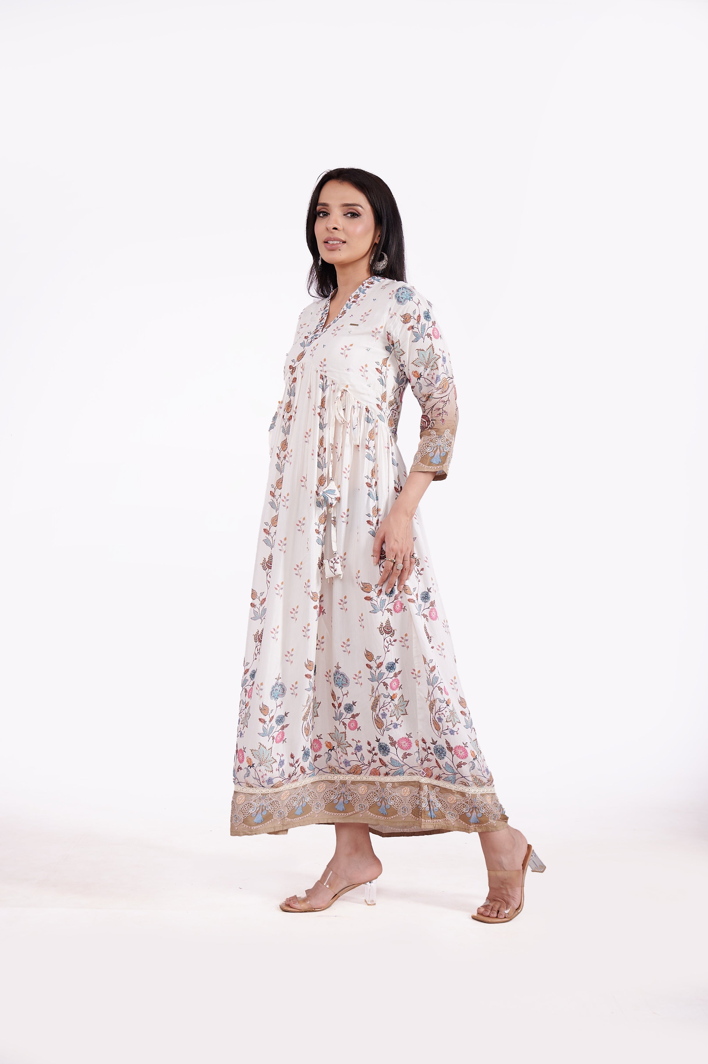 Muslin Bember Floral Printed V Neck Dress image 2