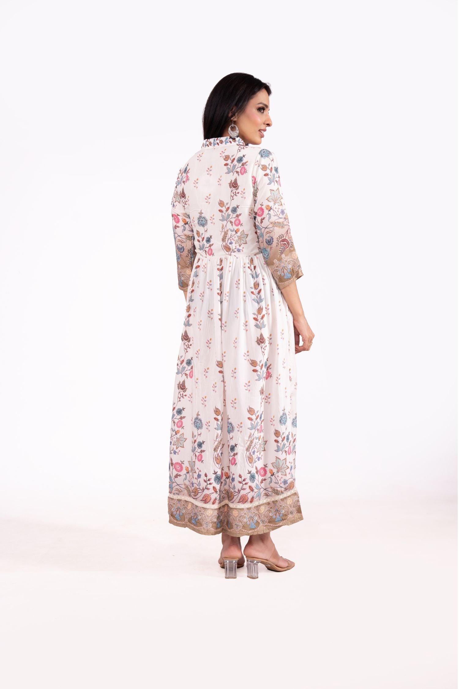 Muslin Bember Floral Printed V Neck Dress image 3