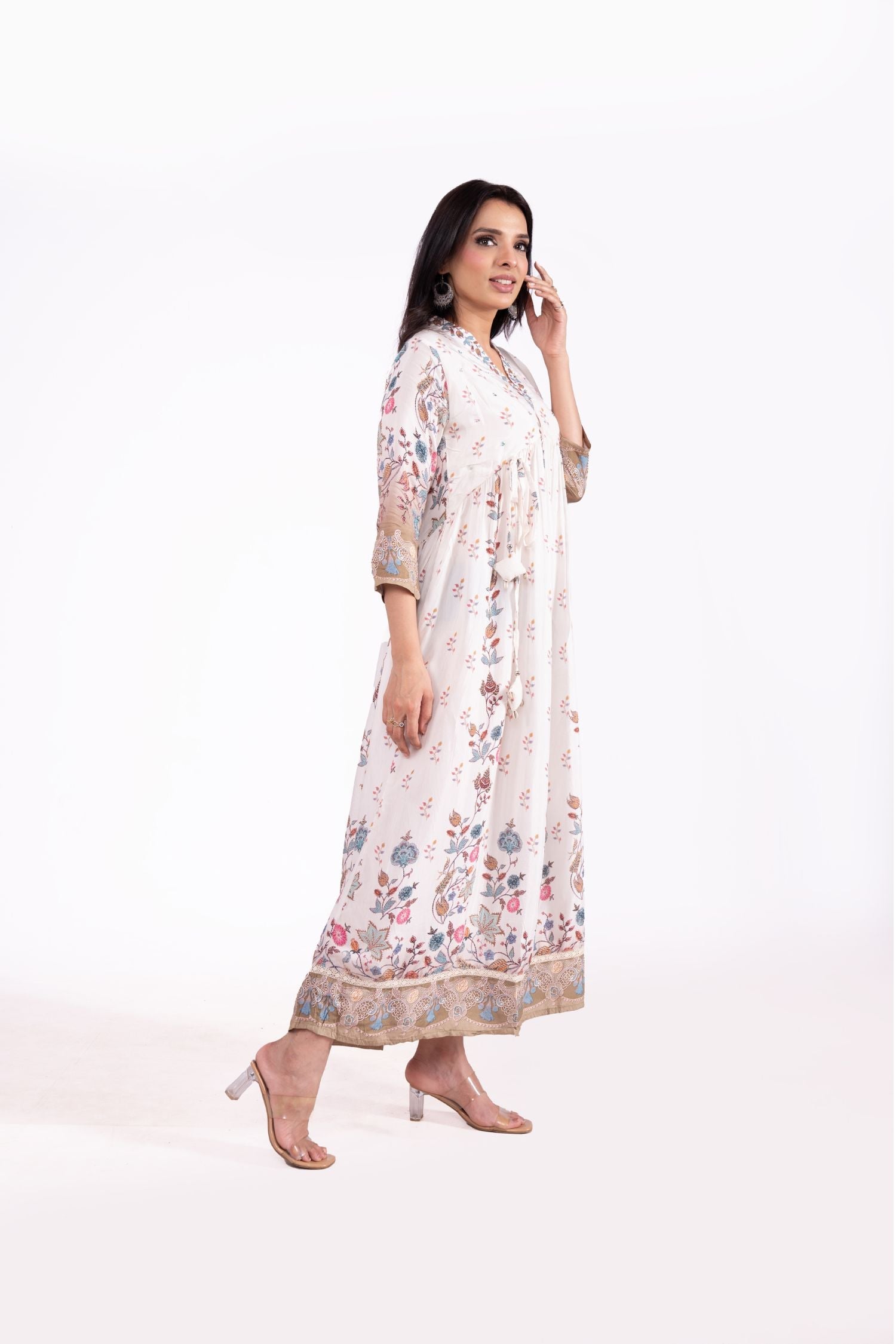 Muslin Bember Floral Printed V Neck Dress image 4