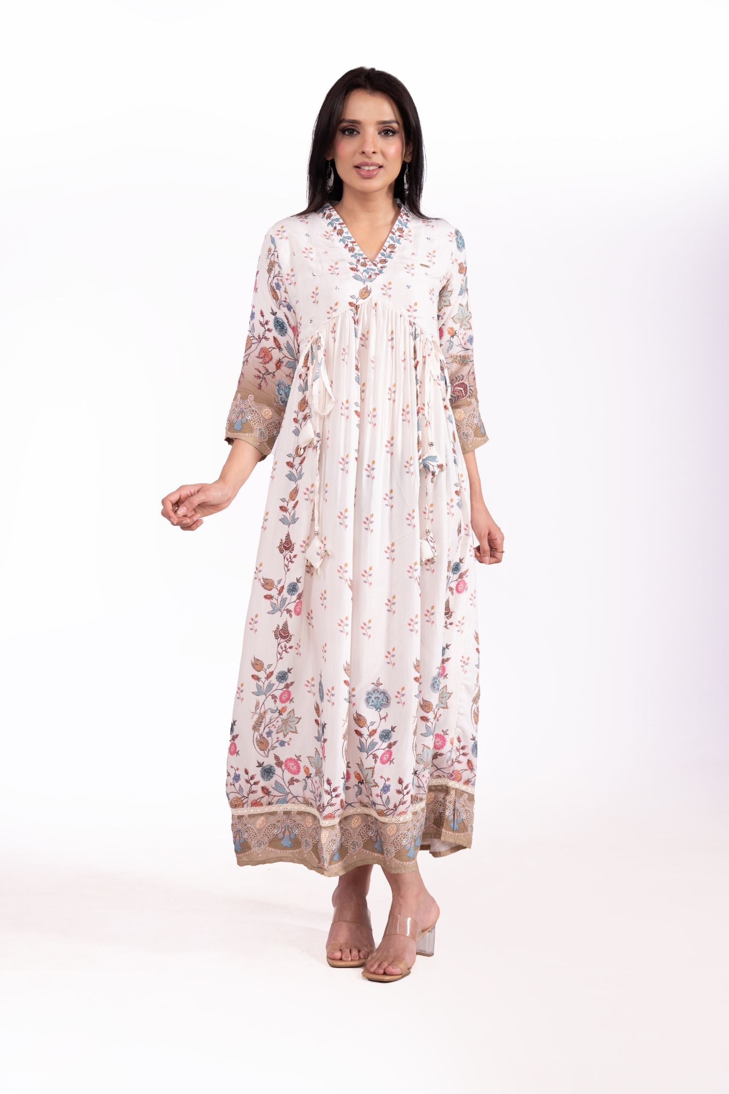 Muslin Bember Floral Printed V Neck Dress image 5
