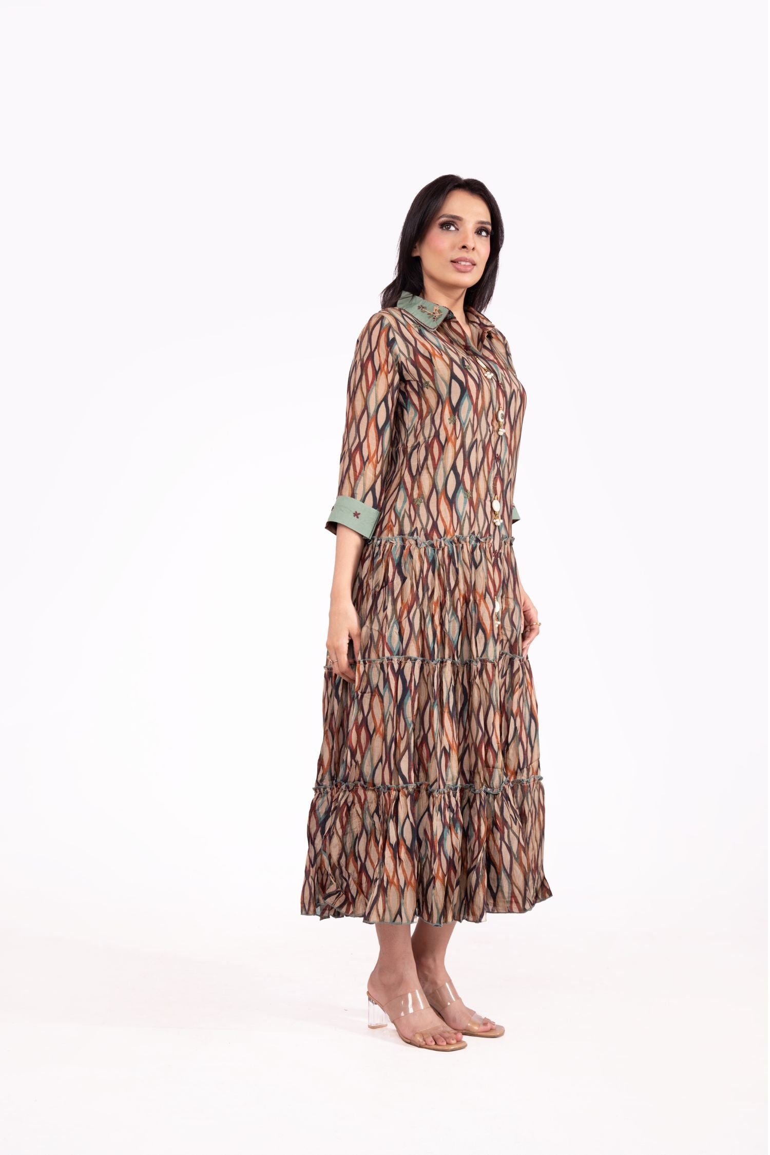 Muslin Geometric Print Collared Midi Dress For Women image 4