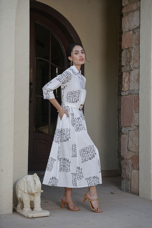Shirt Long Dress With Belt (WHITE) image 2
