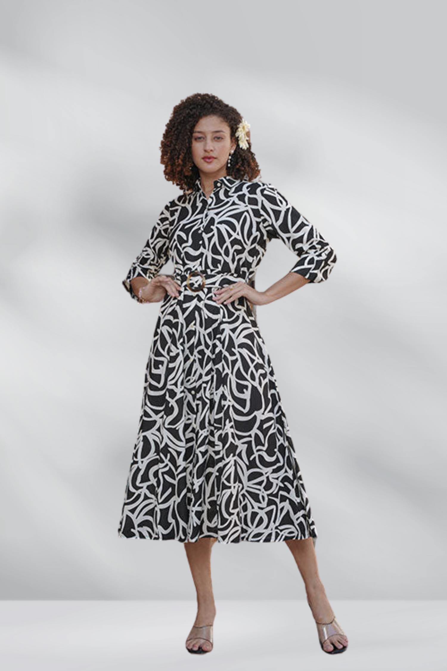 Shirt Long Dress With Belt (WHITE) image 4