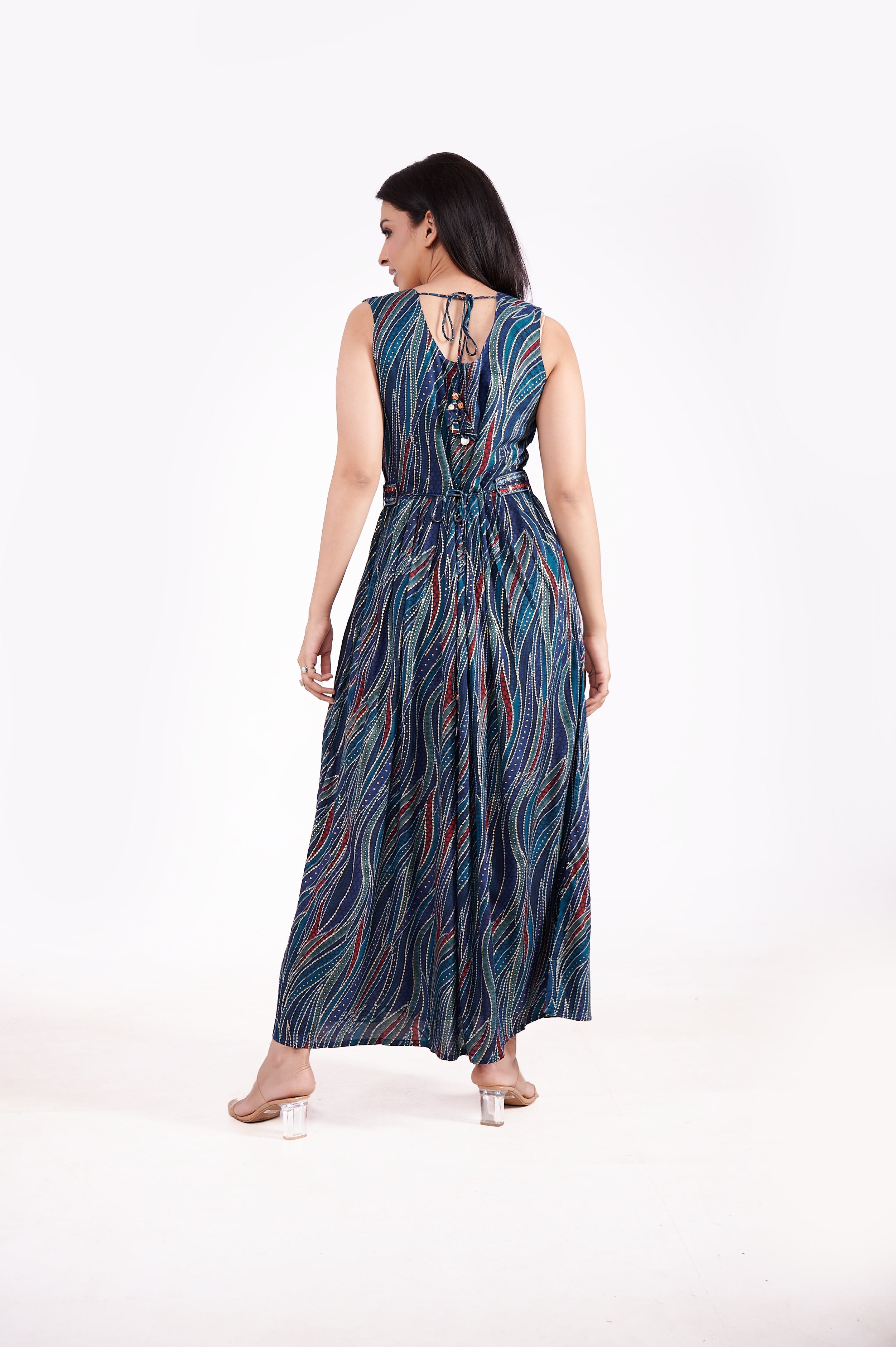 Rayon Sleeveless Foil Print Ethnic Dress image 2