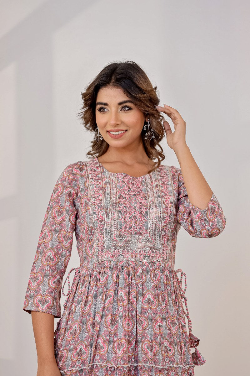 Embroidery Dress With Side Draw String image 3