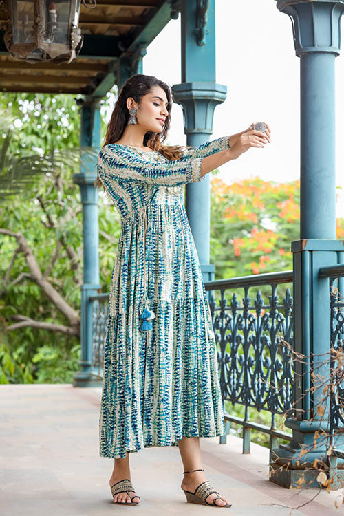 Rayon Tie And Dye Neck Embroidery Dress image 2