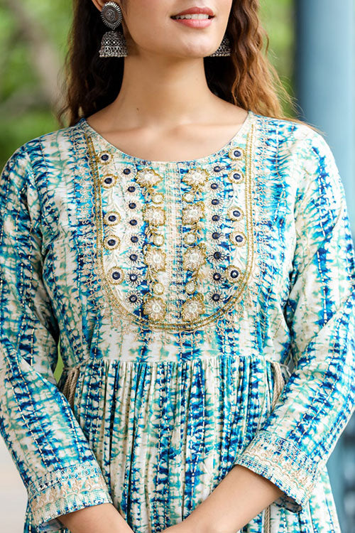 Rayon Tie And Dye Neck Embroidery Dress image 3