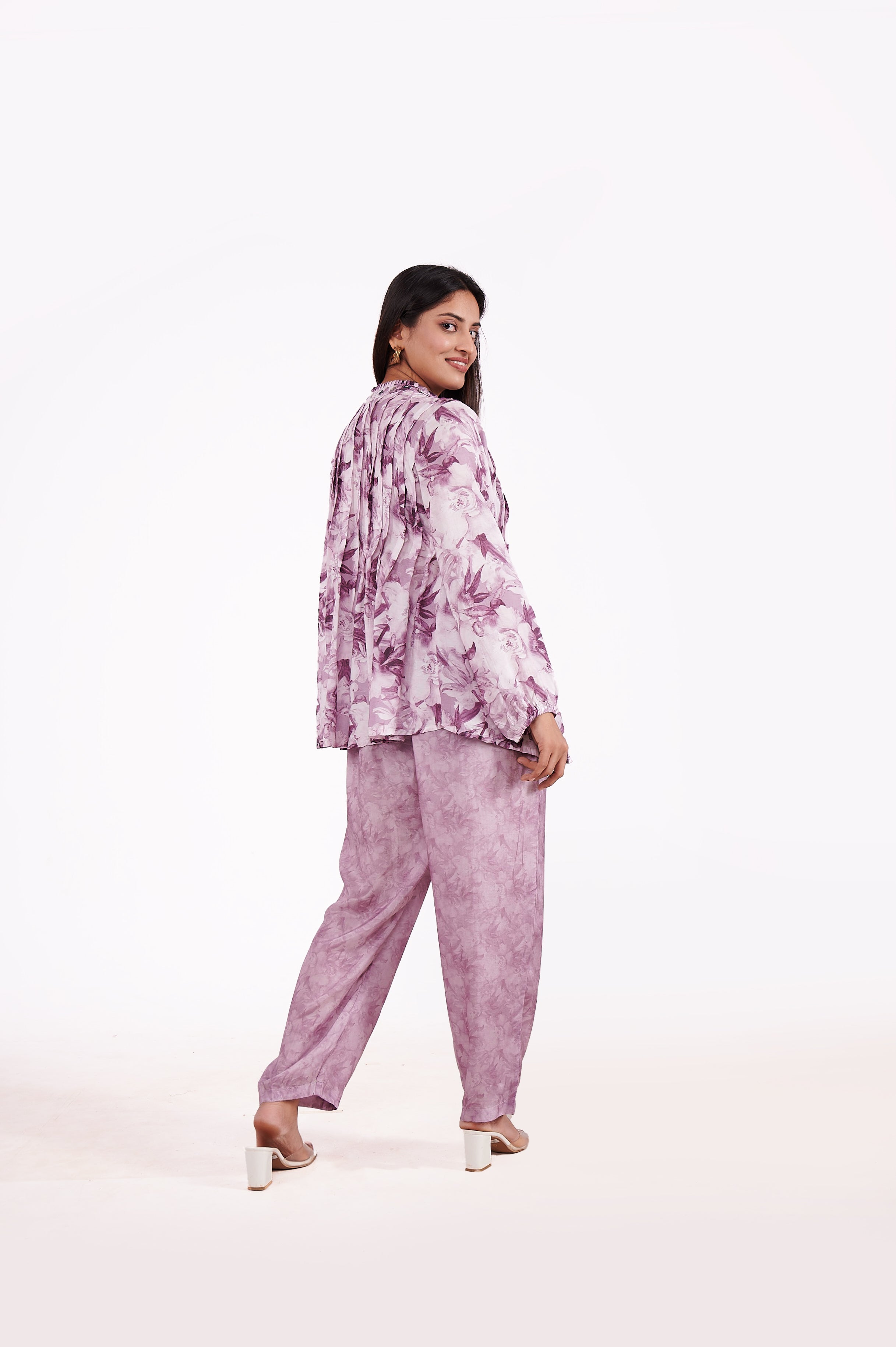 Muslin Printed Co-ord Set - Purple image 2