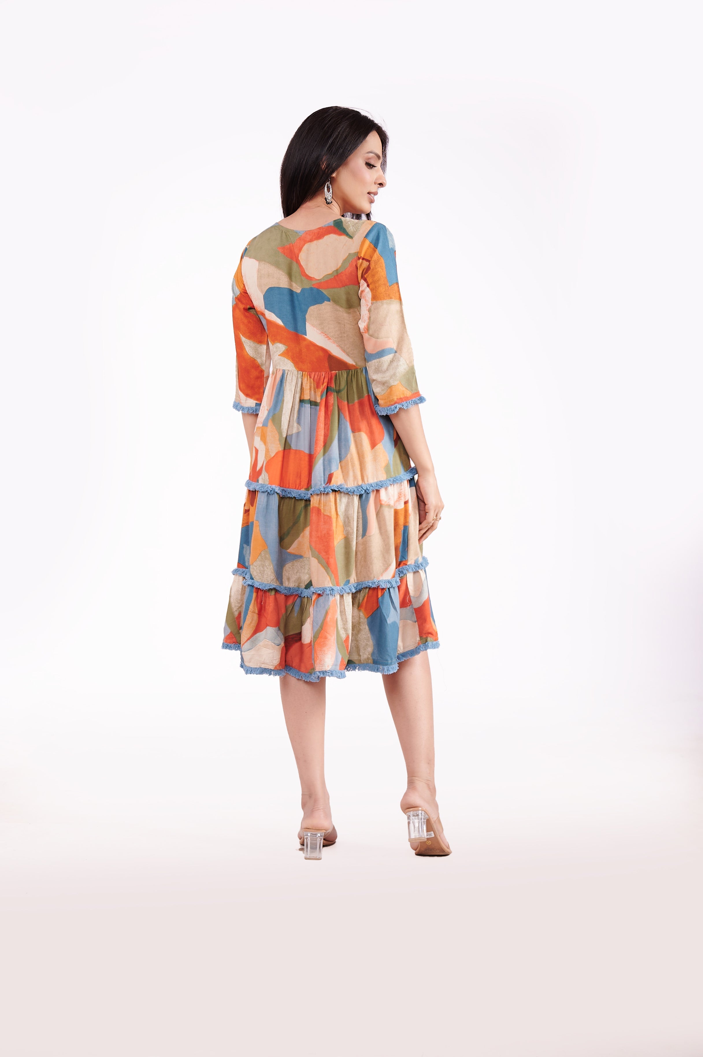 Mul Cotton Round Neck Abstract Tunic Dress image 2