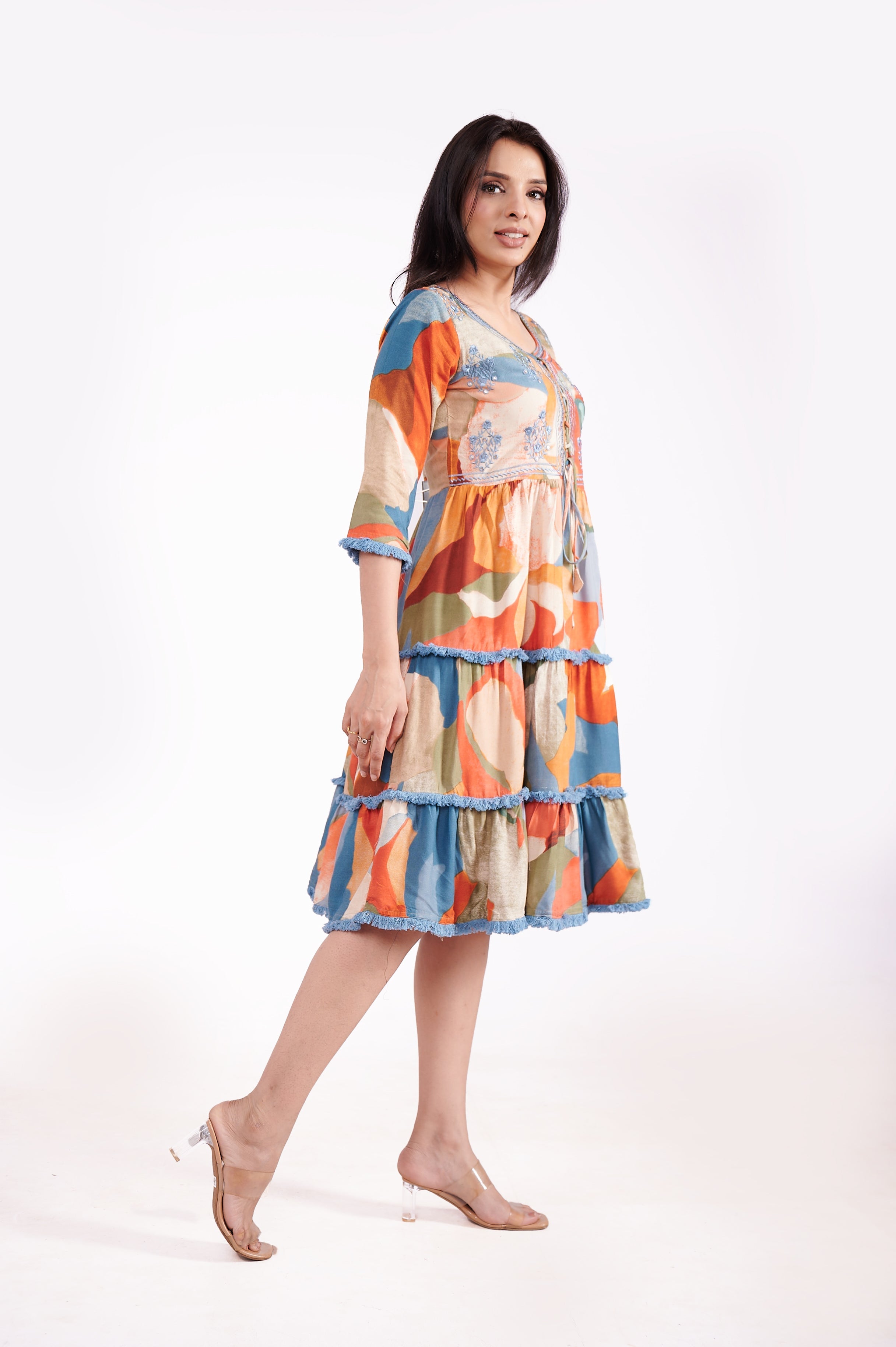 Mul Cotton Round Neck Abstract Tunic Dress image 4