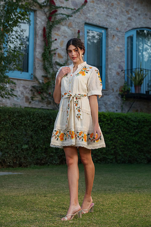 Buy Cotton Embroidered Tunic Dress With Embroidered Belt on Shopdibz.com