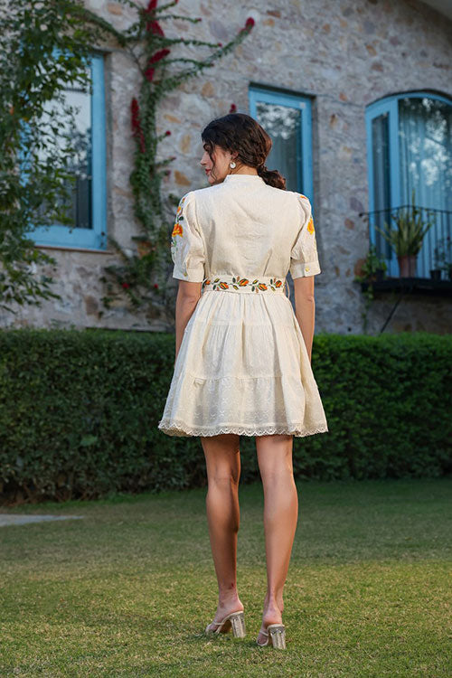 Cotton Embroidered Tunic Dress With Embroidered Belt