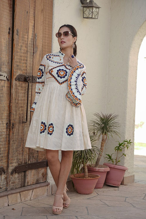 Cotton Embroidred Tunic Dress With Bell Slevees image 2