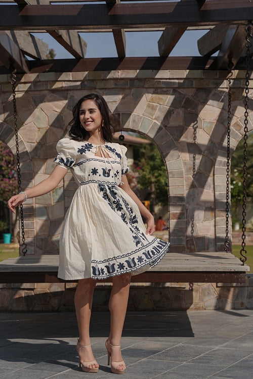 Cotton Embroidered Short Sleeves Tunic Dress