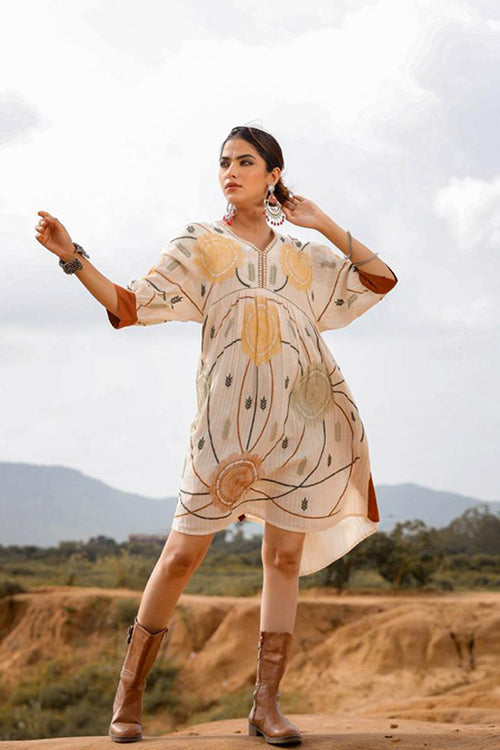 Funky Cotton Embroidered Short Sleeves Tunic Dress image 2